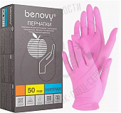BENOVY Перчатки нитриловые смотровые нестерильные на пальцах розовые М, 50 пар в упаковке