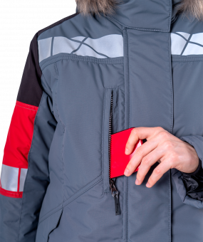 iForm™ Куртка ХАЙ-ТЕК SAFETY зимняя женская серо-чёрно-красная